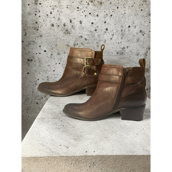 Arturo Chiang Ankle Boots Womens 6M Bryson Brown Leather Zip Up Bootie W/Buckles - Picture 9 of 12